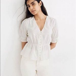 Madewell  V-Neck Peplum Popover Top in Clipdot